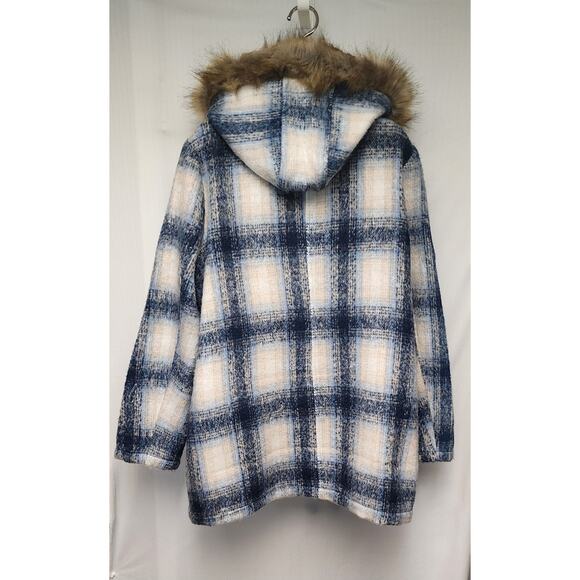 JustFab Plaid Hooded Faux Wool Coat/Jacket. Blue Size XXL - Picture 12 of 12